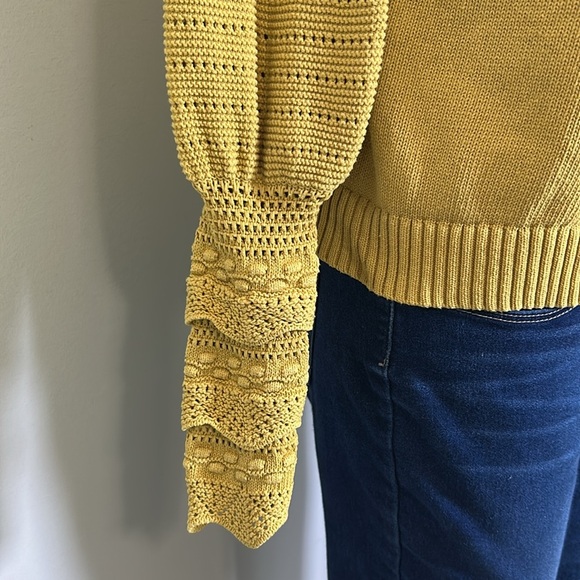 Boden Sleeve Detail Knitted Cardigan Butter Yellow Sweater Crochet Mid Hip Sz 4 - Picture 7 of 13
